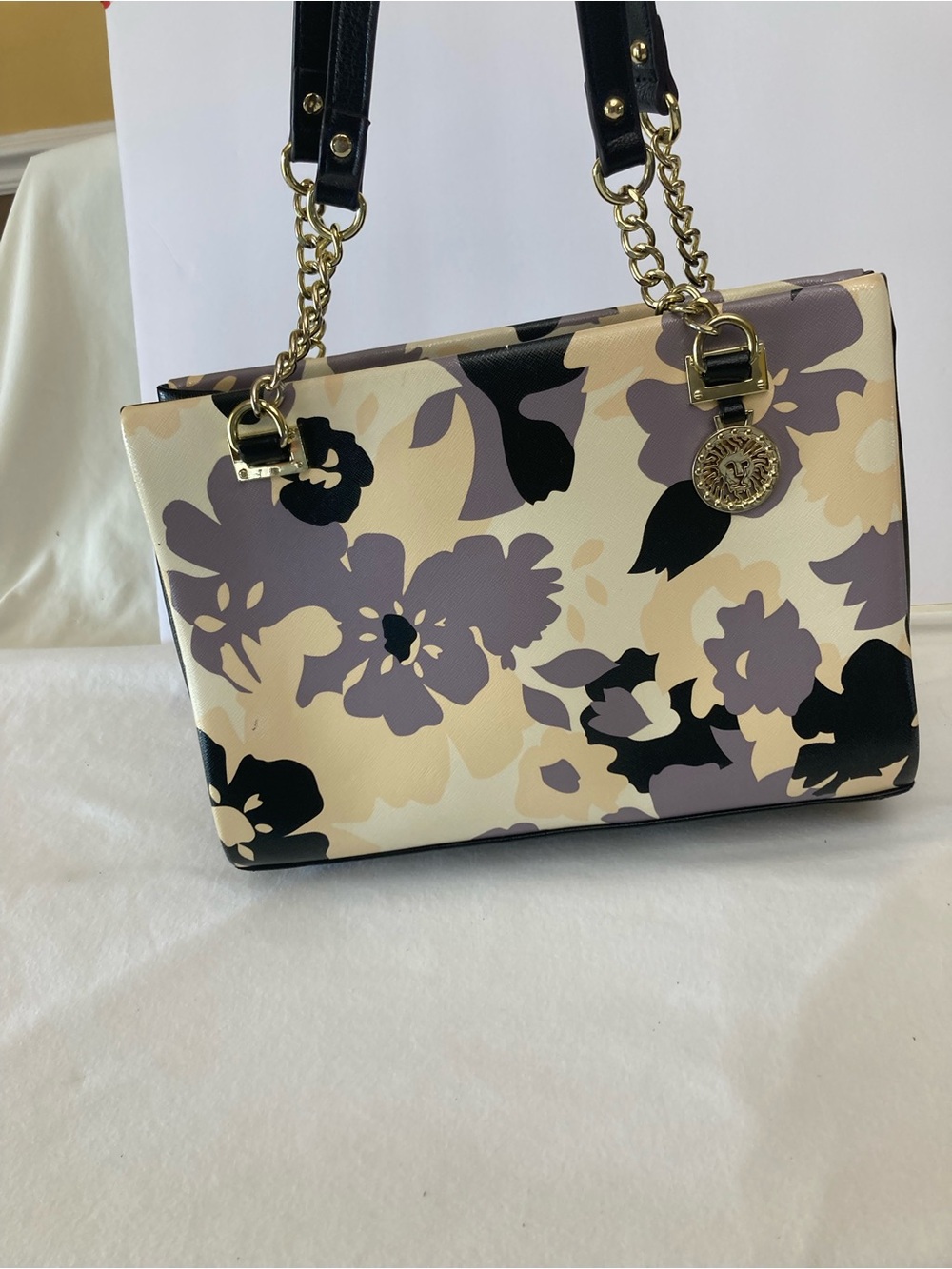 Ann Klein Floral Print Tote Bag in Yellow, Grey and Black